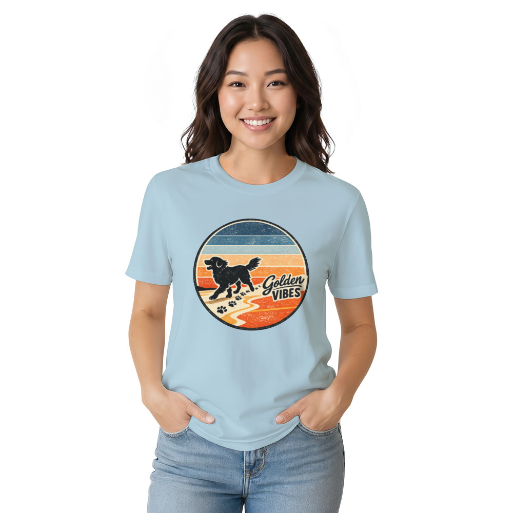 Retro Golden Retriever Tee Sunset Paw Prints Playful Gifts for Men Women Boy Kids T-Shirt