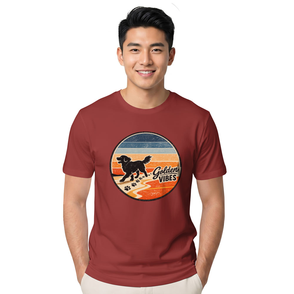 Retro Golden Retriever Tee Sunset Paw Prints Playful Gifts for Men Women Boy Kids T-Shirt