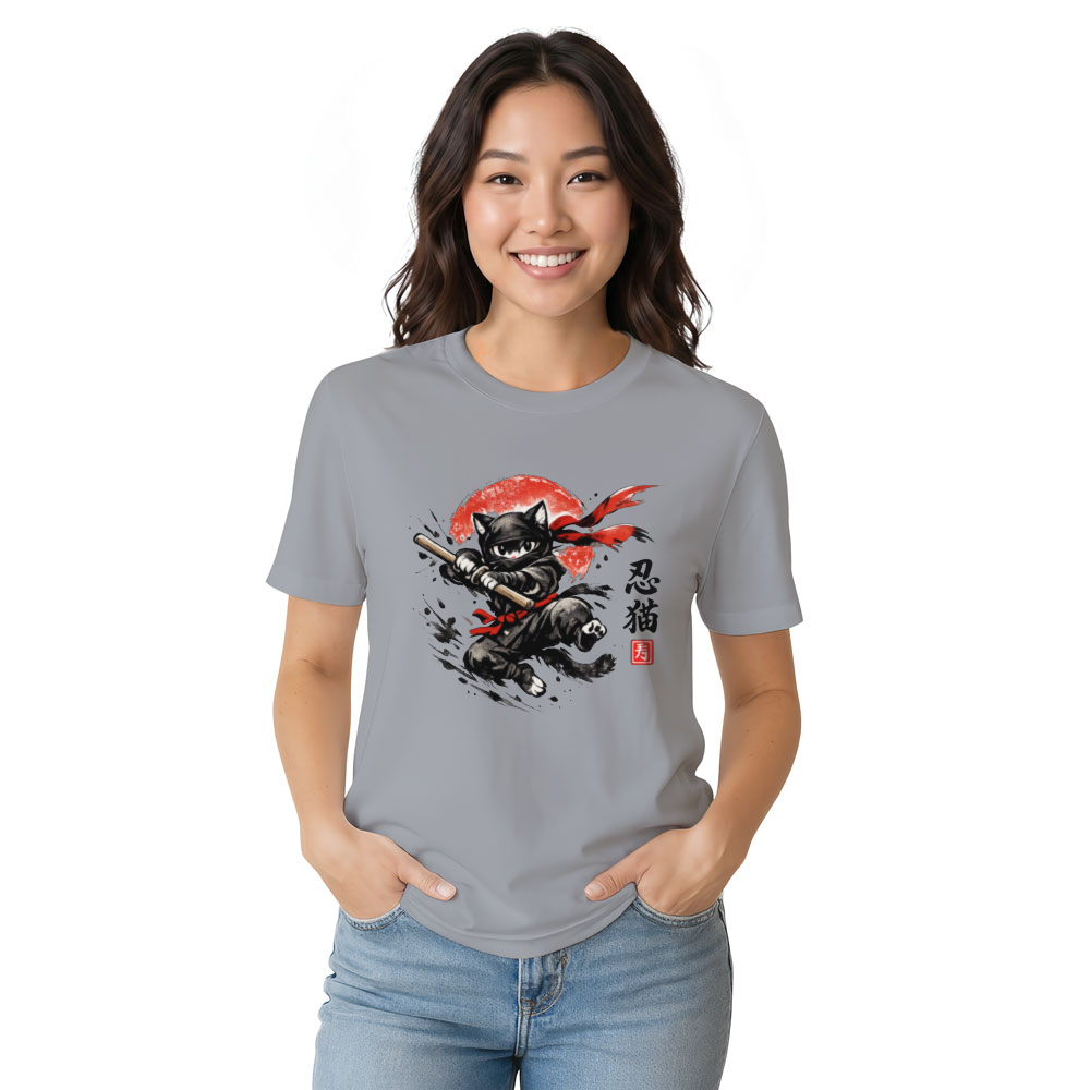 Shadow Paws Ninja Cat Playful Sumi-e Ink Wash Artwork Vintage Gifts for Men Women Boy Kids T-Shirt
