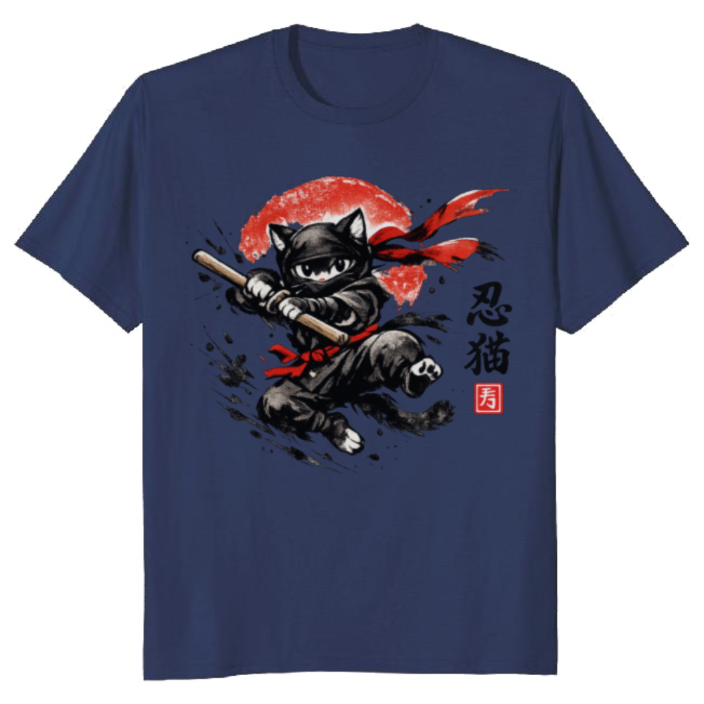 Shadow Paws Ninja Cat Playful Sumi-e Ink Wash Artwork Vintage Gifts for Men Women Boy Kids T-Shirt