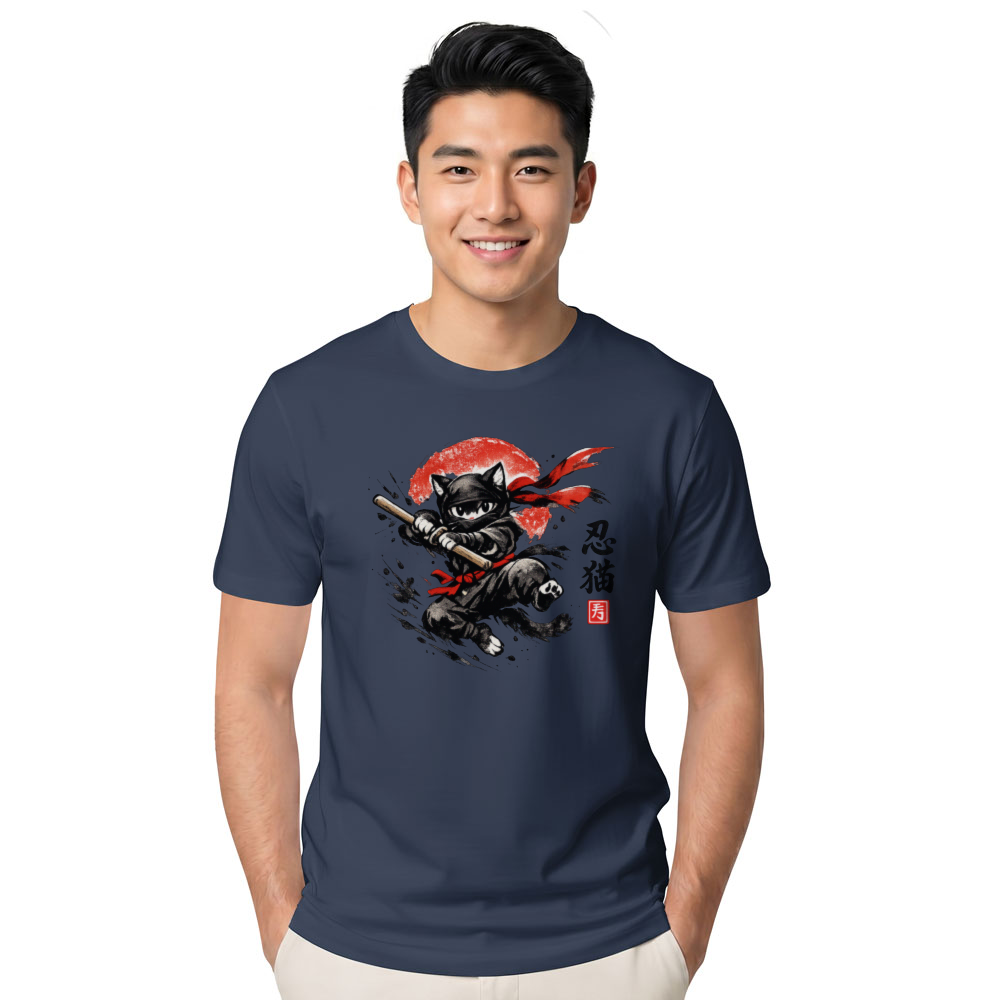 Shadow Paws Ninja Cat Playful Sumi-e Ink Wash Artwork Vintage Gifts for Men Women Boy Kids T-Shirt