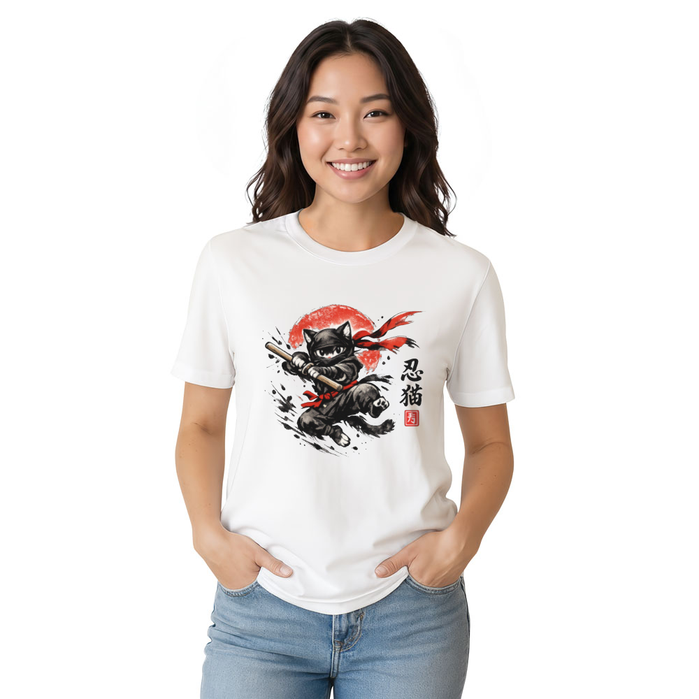 Shadow Paws Ninja Cat Playful Sumi-e Ink Wash Artwork Vintage Gifts for Men Women Boy Kids T-Shirt