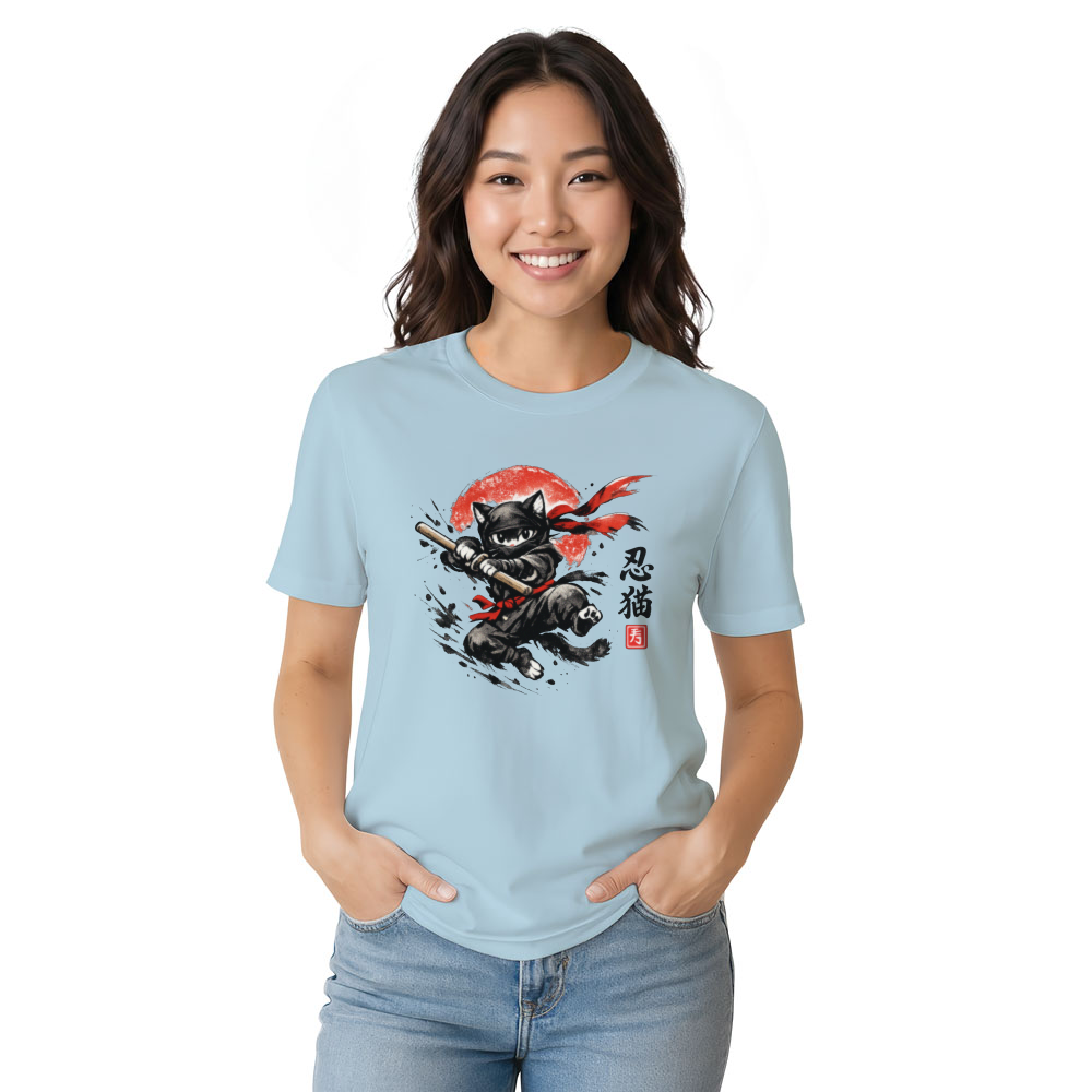 Shadow Paws Ninja Cat Playful Sumi-e Ink Wash Artwork Vintage Gifts for Men Women Boy Kids T-Shirt
