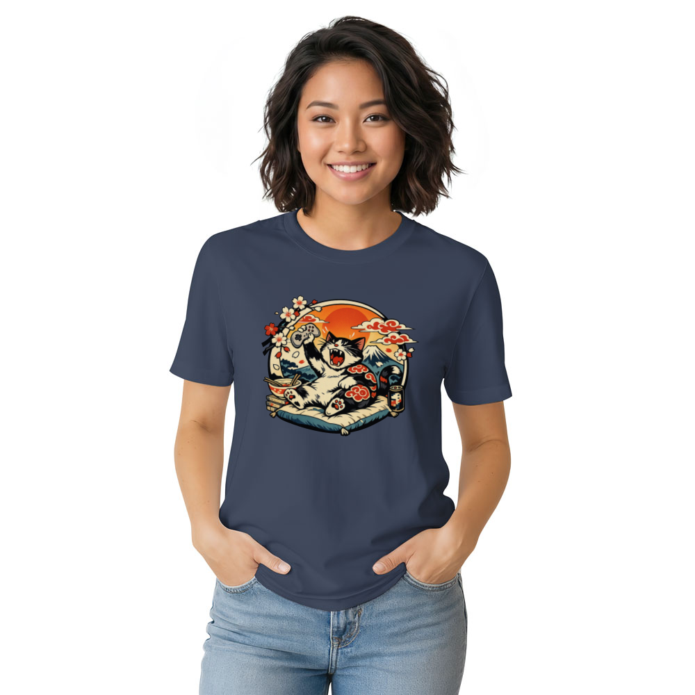 Ukiyo-e Otaku Cat Graphic Tee For Anime Gamers Unique Gifts for Men Women Boy Kids T-Shirt