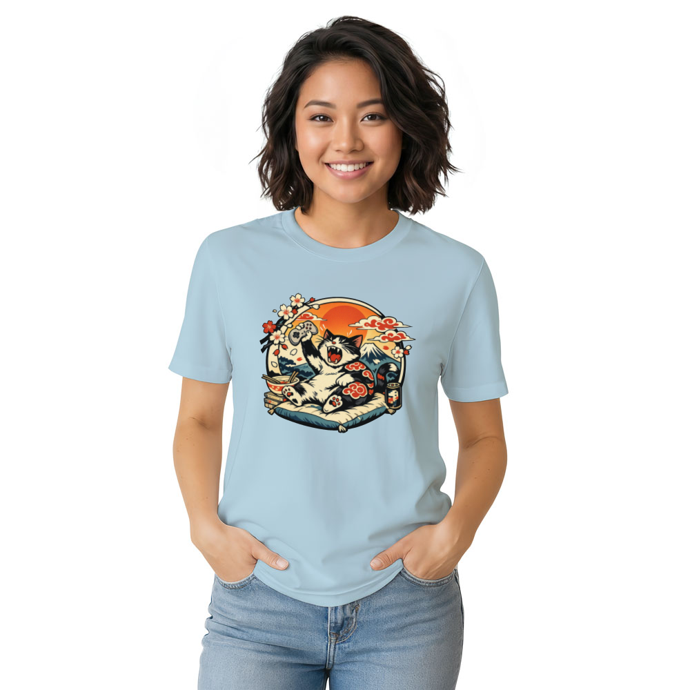Ukiyo-e Otaku Cat Graphic Tee For Anime Gamers Unique Gifts for Men Women Boy Kids T-Shirt