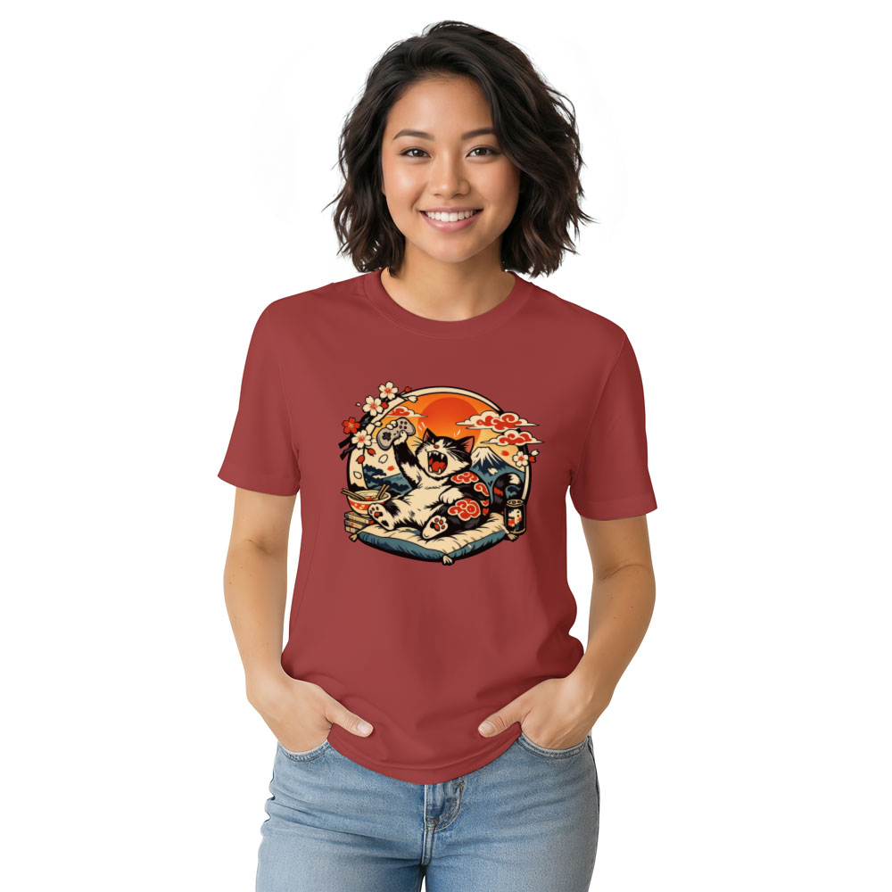 Ukiyo-e Otaku Cat Graphic Tee For Anime Gamers Unique Gifts for Men Women Boy Kids T-Shirt