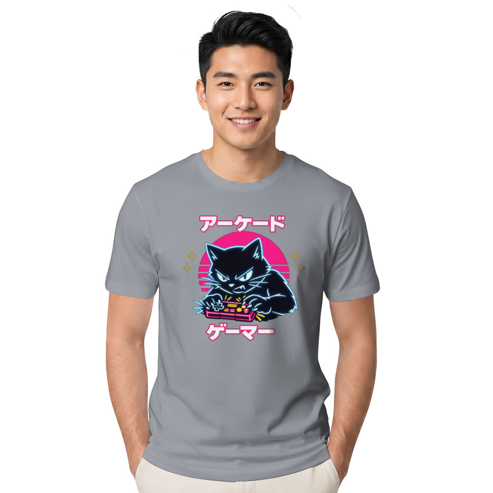 Retro Japanese Cat Gamer T-Shirt For Competitive Players Neon Gifts for Men Women Boy Kids T-Shirt