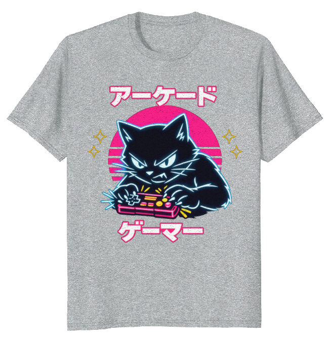 Retro Japanese Cat Gamer T-Shirt For Competitive Players Neon Gifts for Men Women Boy Kids T-Shirt