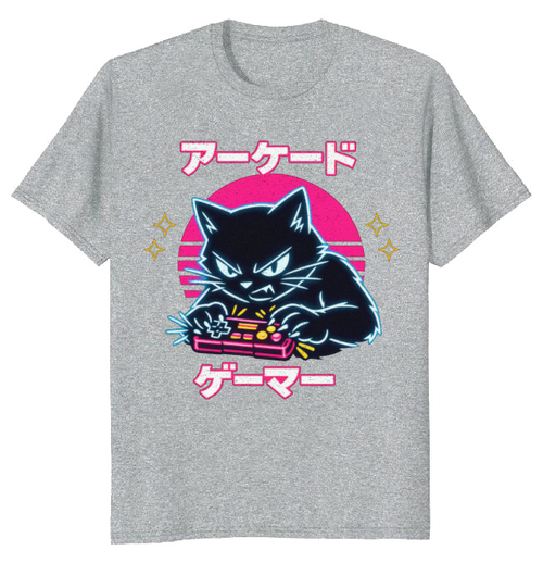 Retro Japanese Cat Gamer T-Shirt For Competitive Players Neon Gifts for Men Women Boy Kids T-Shirt