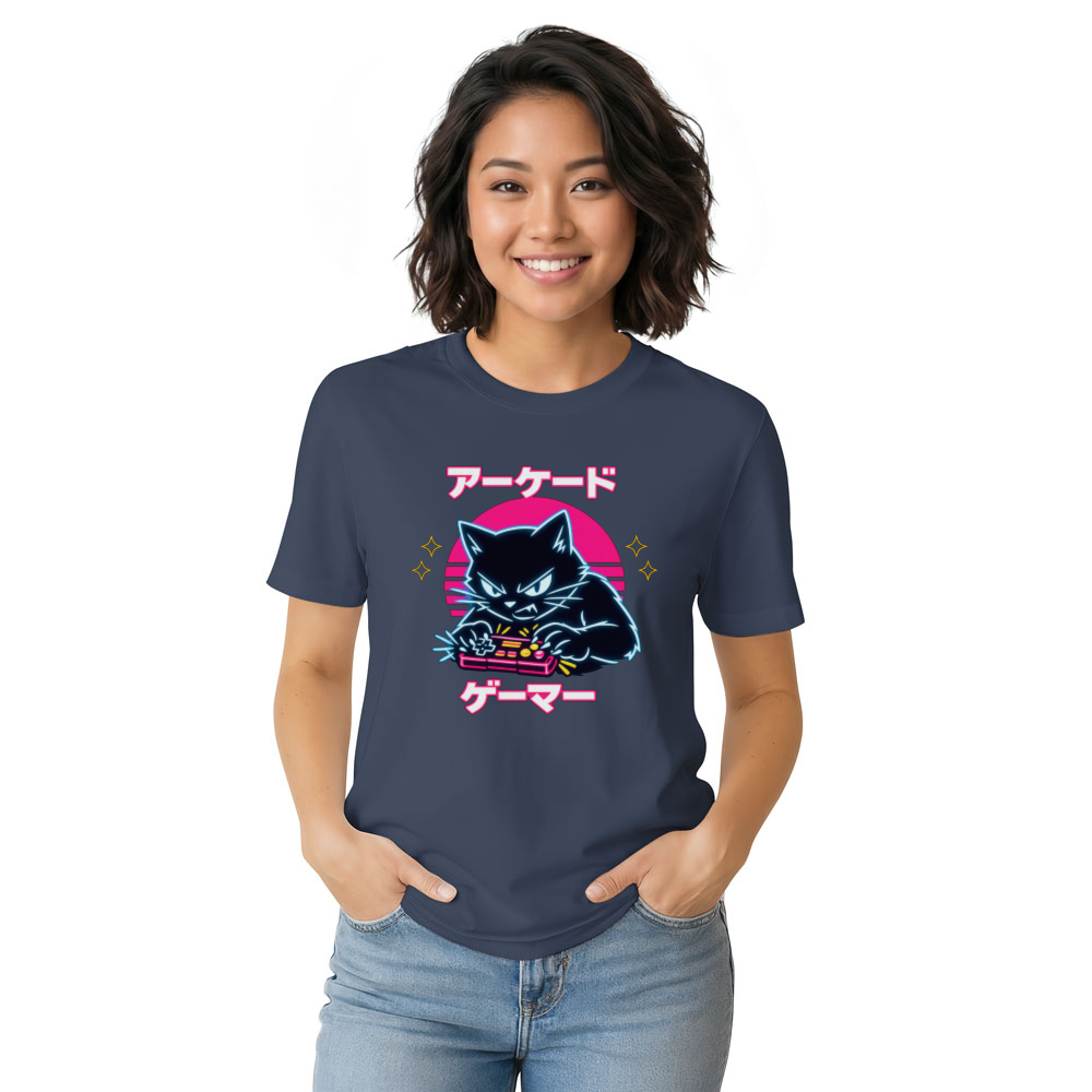 Retro Japanese Cat Gamer T-Shirt For Competitive Players Neon Gifts for Men Women Boy Kids T-Shirt