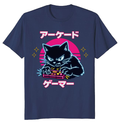 Retro Japanese Cat Gamer T-Shirt For Competitive Players Neon Gifts for Men Women Boy Kids T-Shirt