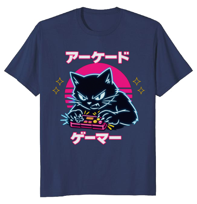 Retro Japanese Cat Gamer T-Shirt For Competitive Players Neon Gifts for Men Women Boy Kids T-Shirt