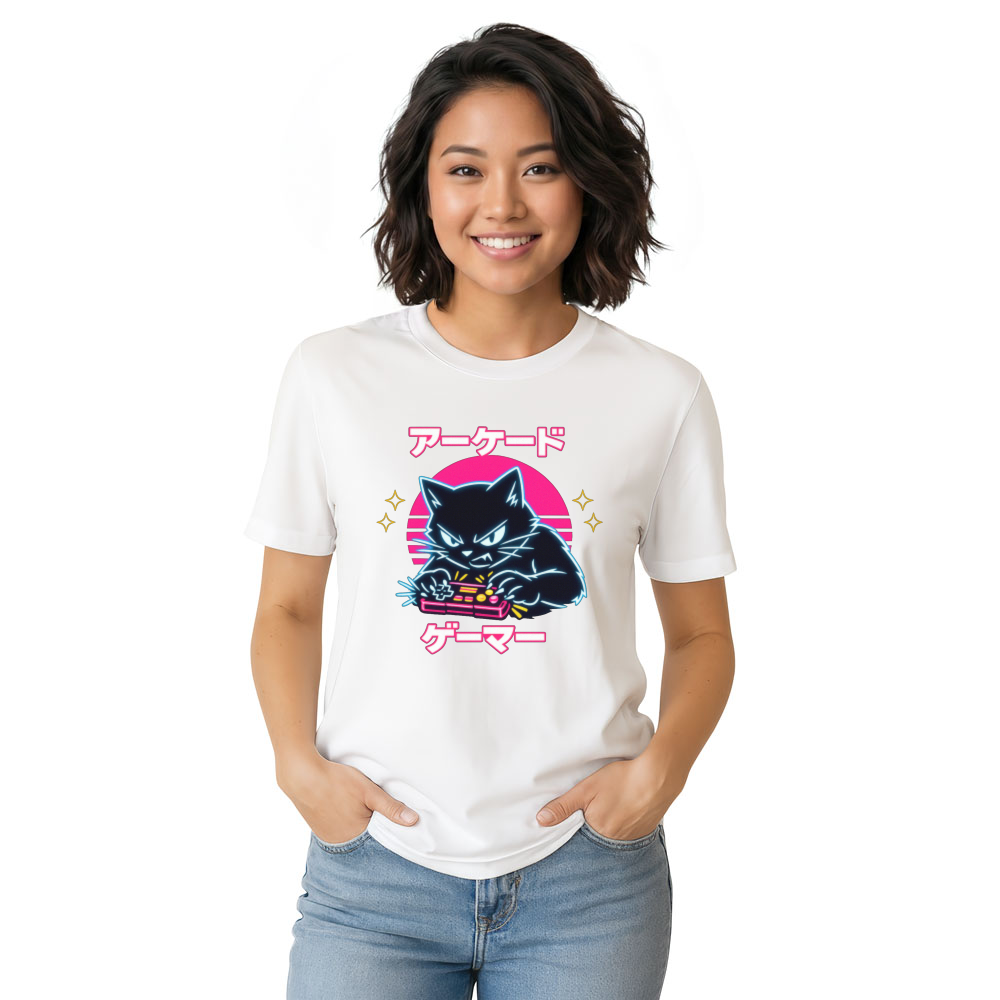Retro Japanese Cat Gamer T-Shirt For Competitive Players Neon Gifts for Men Women Boy Kids T-Shirt
