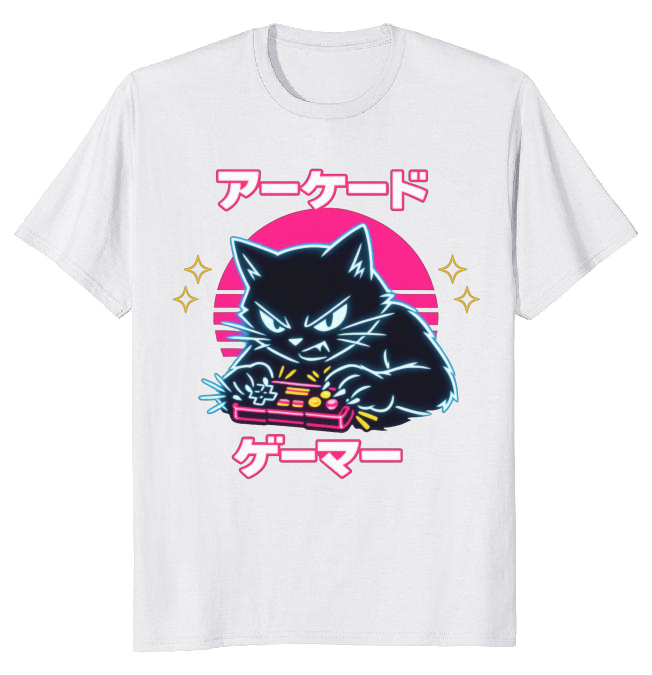 Retro Japanese Cat Gamer T-Shirt For Competitive Players Neon Gifts for Men Women Boy Kids T-Shirt
