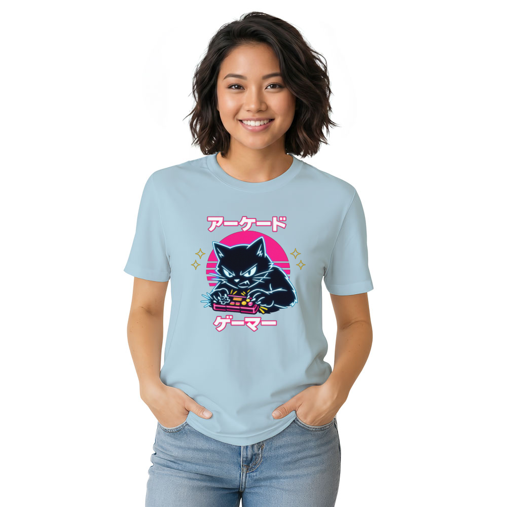 Retro Japanese Cat Gamer T-Shirt For Competitive Players Neon Gifts for Men Women Boy Kids T-Shirt