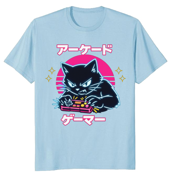 Retro Japanese Cat Gamer T-Shirt For Competitive Players Neon Gifts for Men Women Boy Kids T-Shirt