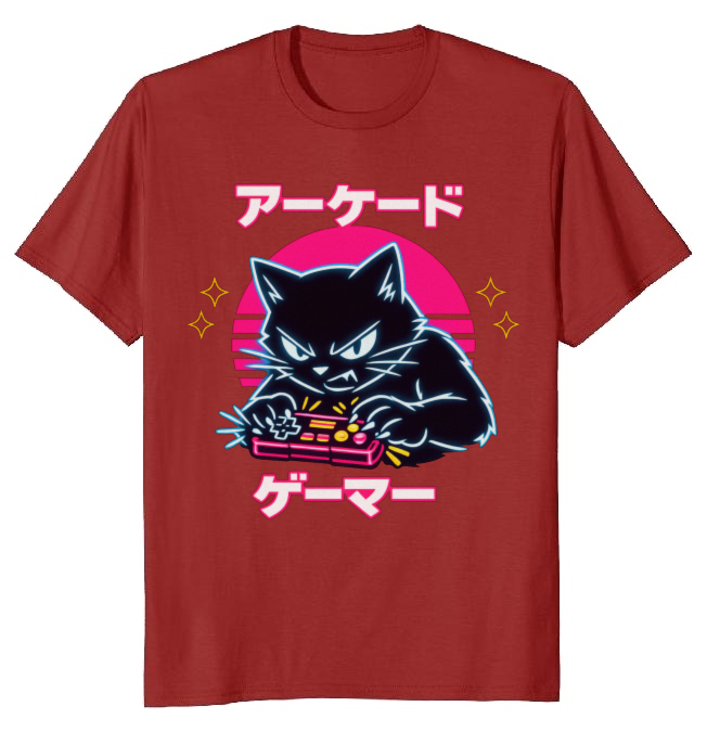 Retro Japanese Cat Gamer T-Shirt For Competitive Players Neon Gifts for Men Women Boy Kids T-Shirt