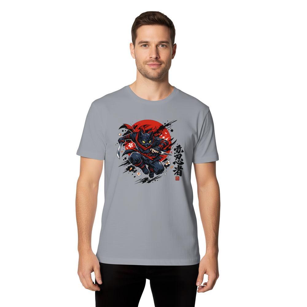Midnight Strike Ukiyo-e Ninja Cat Graphic T-Shirt Cool Gifts for Men Women Boy Kids T-Shirt