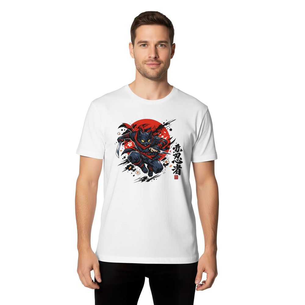 Midnight Strike Ukiyo-e Ninja Cat Graphic T-Shirt Cool Gifts for Men Women Boy Kids T-Shirt
