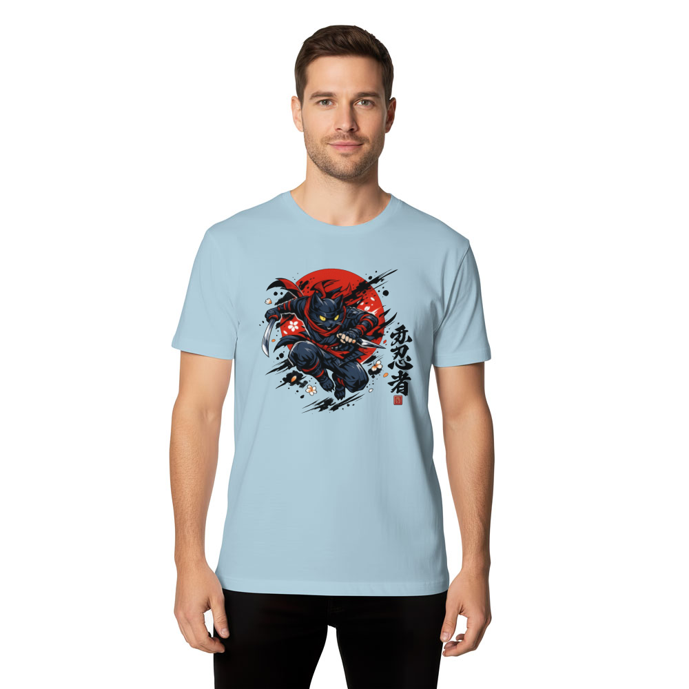 Midnight Strike Ukiyo-e Ninja Cat Graphic T-Shirt Cool Gifts for Men Women Boy Kids T-Shirt