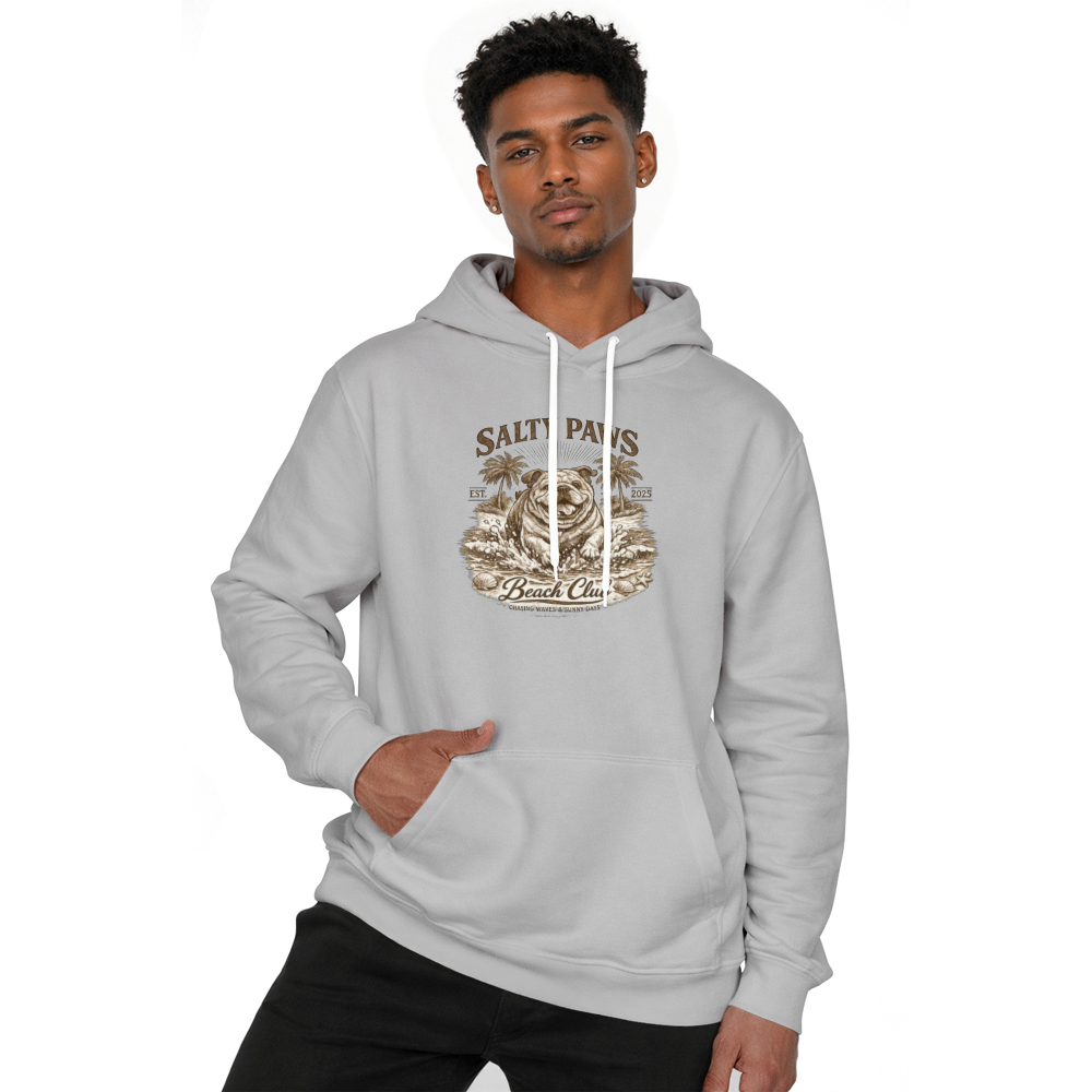 Ink5pire Threads Vintage Etching Splashing Bulldog Beach Graphic Sepia Art Charming Gifts for Men Women Boy Kids Pull Over Hoodie