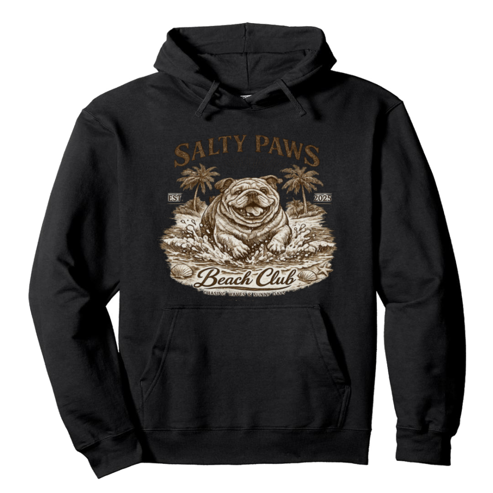 Ink5pire Threads Vintage Etching Splashing Bulldog Beach Graphic Sepia Art Charming Gifts for Men Women Boy Kids Pull Over Hoodie