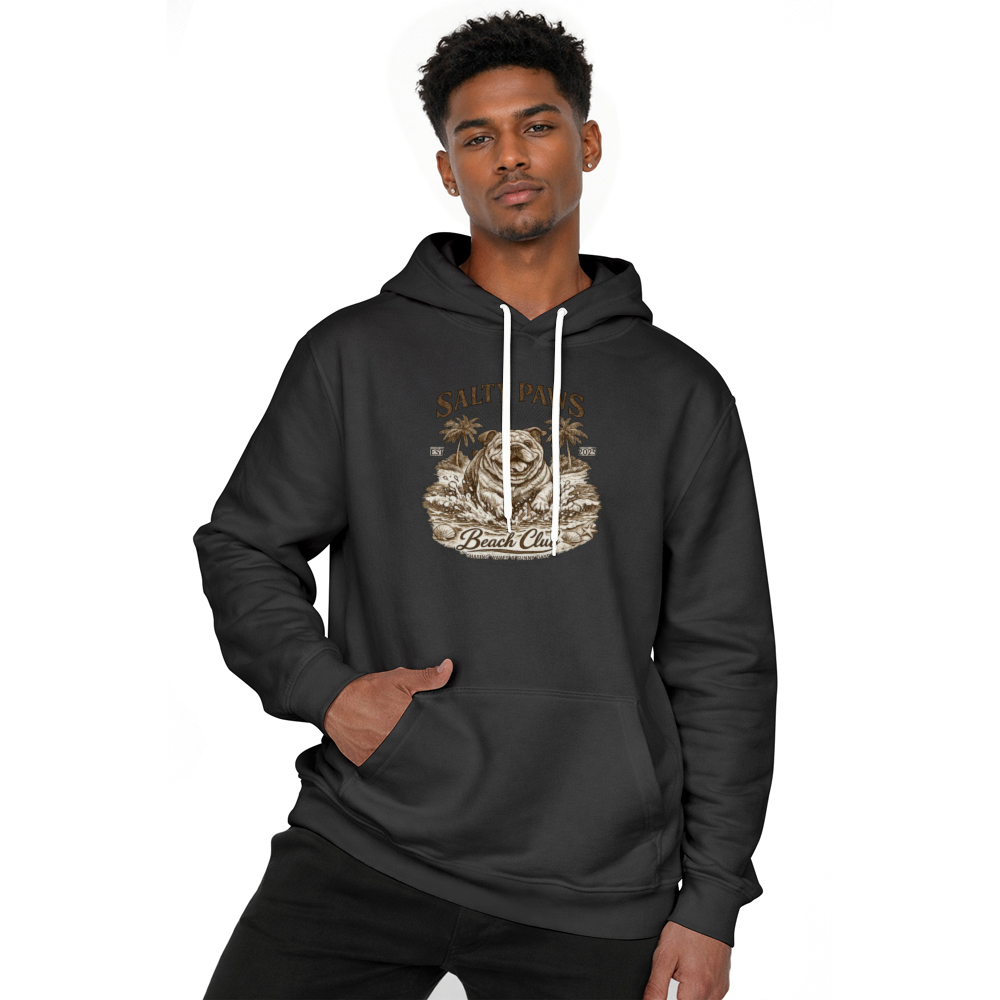 Ink5pire Threads Vintage Etching Splashing Bulldog Beach Graphic Sepia Art Charming Gifts for Men Women Boy Kids Pull Over Hoodie