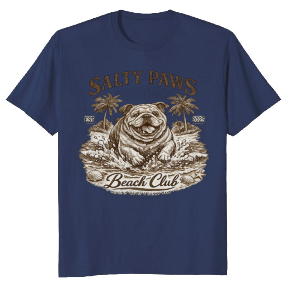 Salty Paws Beach Club Vintage Bulldog T-Shirt Retro Line Art Nostalgic Gifts For Men Women Boy Kids T-Shirt