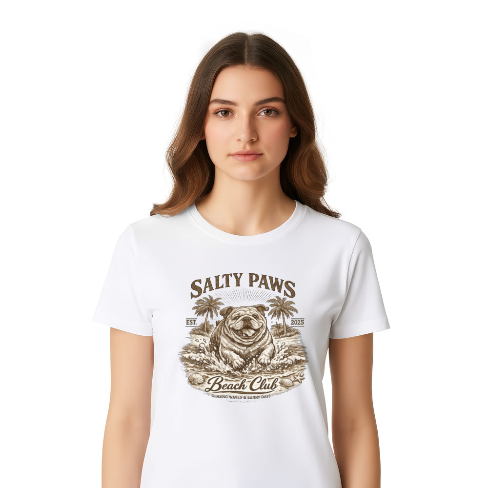 Salty Paws Beach Club Vintage Bulldog T-Shirt Retro Line Art Nostalgic Gifts For Men Women Boy Kids T-Shirt