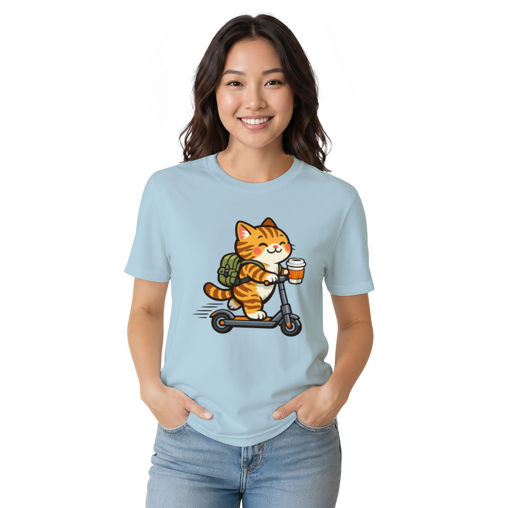 Happy Tabby Commuter Scooter Cat T-Shirt Cozy Morning Coffee Design Cute Gifts for Men Women Boy Kids T-Shirt