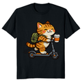 Happy Tabby Commuter Scooter Cat T-Shirt Cozy Morning Coffee Design Cute Gifts for Men Women Boy Kids T-Shirt