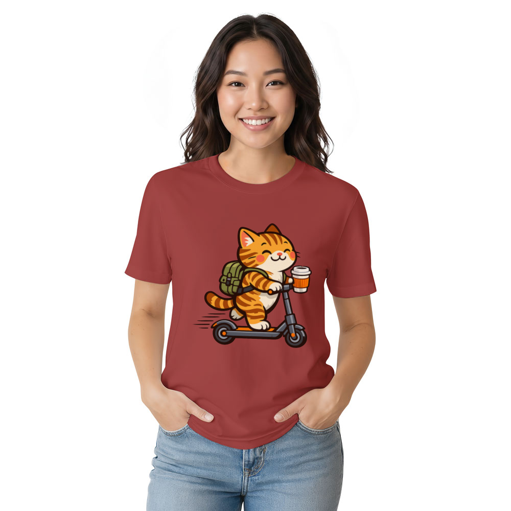 Happy Tabby Commuter Scooter Cat T-Shirt Cozy Morning Coffee Design Cute Gifts for Men Women Boy Kids T-Shirt