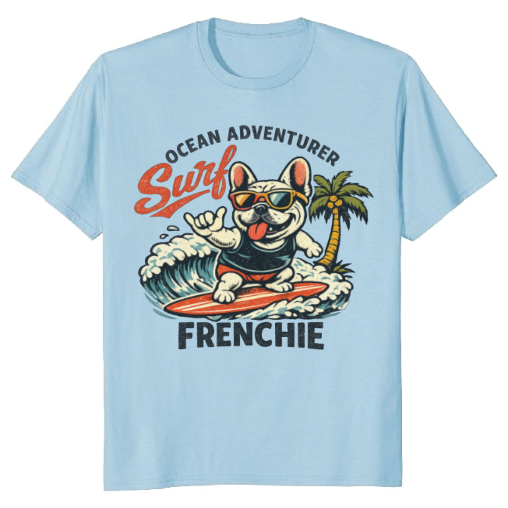 Clueless Frenchie Surf Mascot T-Shirt Retro Beach Graphic - Funny Gifts for Men Women Boy Kids T-Shirt