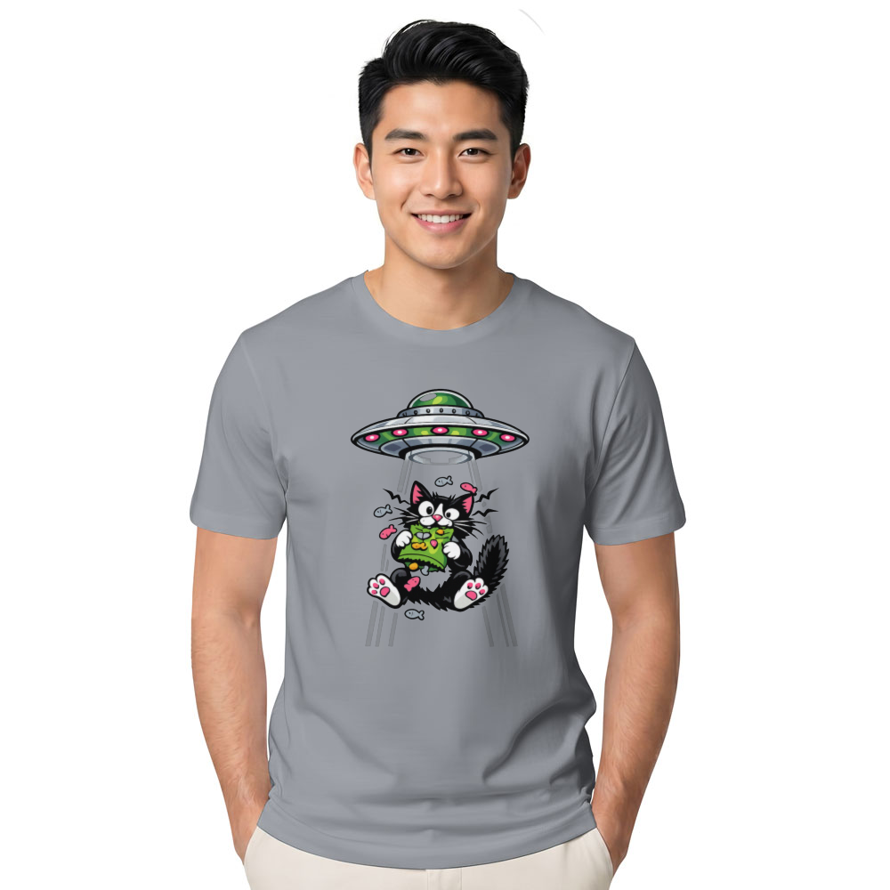 Snack Interrupted Tuxedo Cat Abducted by UFO Graphic Funny Gifts for Men Women Boy Kids T-Shirt