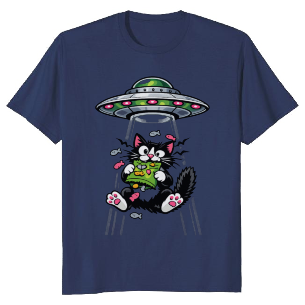 Snack Interrupted Tuxedo Cat Abducted by UFO Graphic Funny Gifts for Men Women Boy Kids T-Shirt