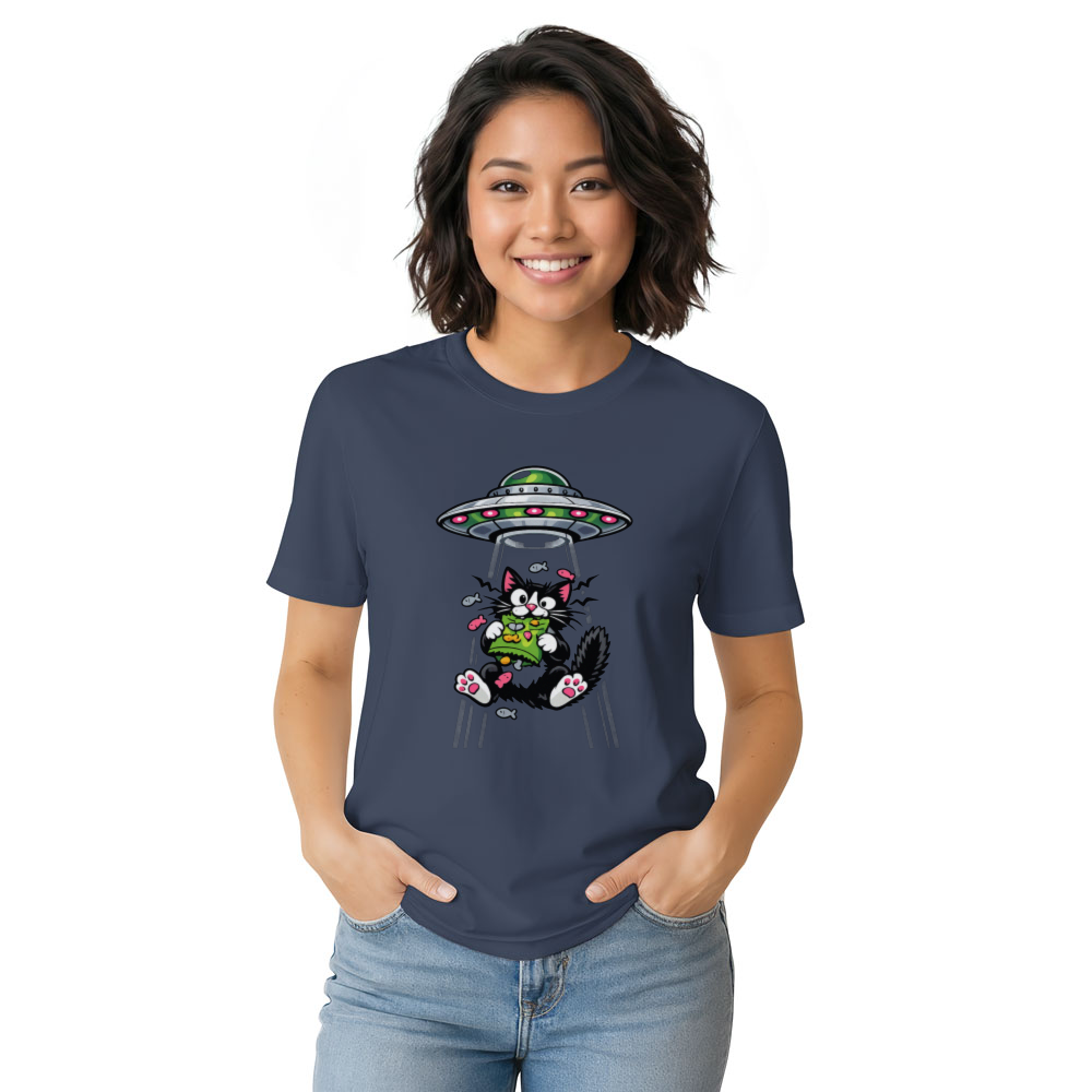 Snack Interrupted Tuxedo Cat Abducted by UFO Graphic Funny Gifts for Men Women Boy Kids T-Shirt