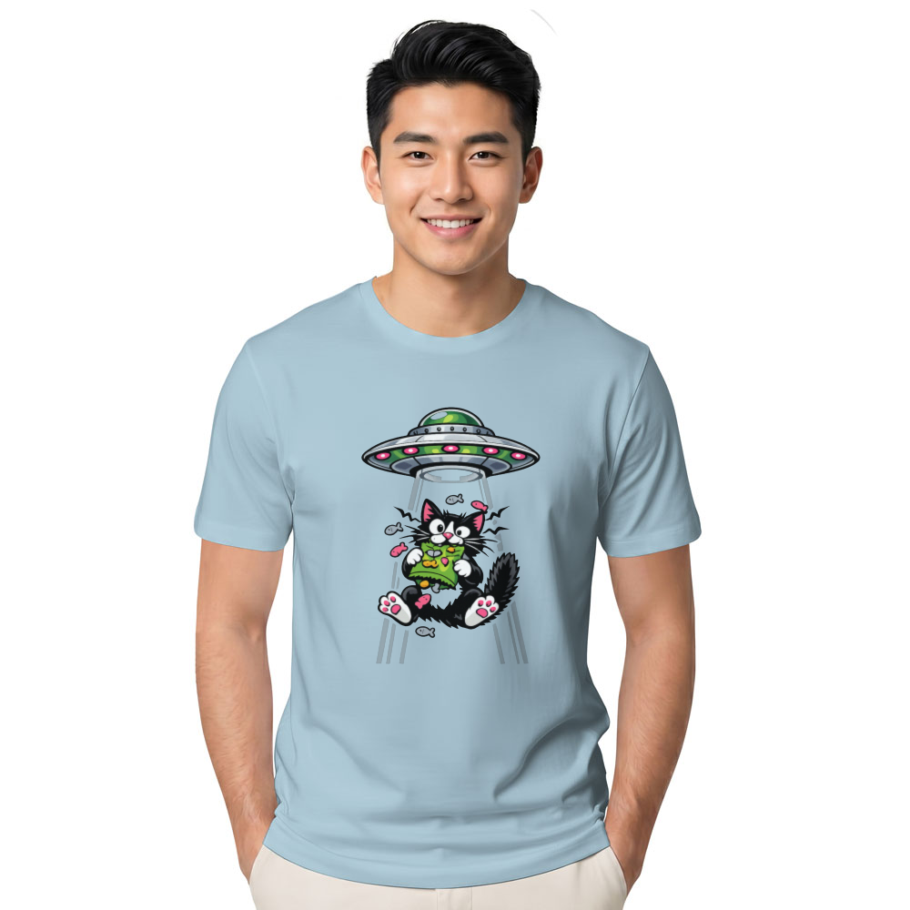 Snack Interrupted Tuxedo Cat Abducted by UFO Graphic Funny Gifts for Men Women Boy Kids T-Shirt