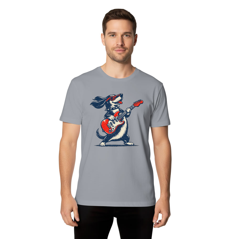 Rock 'n' Roll Dachshund T-Shirt Silkscreen Guitar Dog Retro Music Tee Vintage Gifts for Men Women Boy Kids T-Shirt