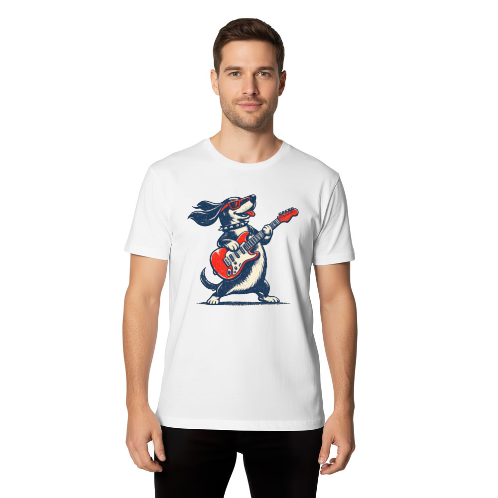 Rock 'n' Roll Dachshund T-Shirt Silkscreen Guitar Dog Retro Music Tee Vintage Gifts for Men Women Boy Kids T-Shirt
