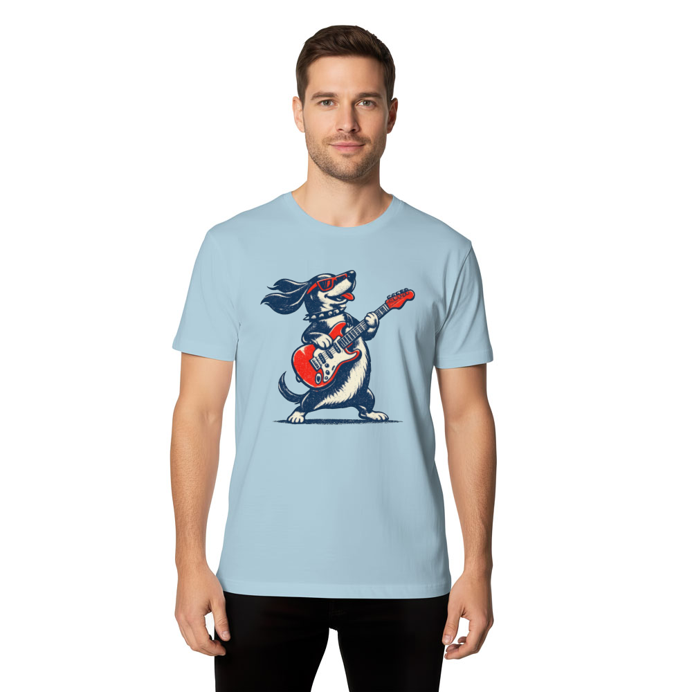 Rock 'n' Roll Dachshund T-Shirt Silkscreen Guitar Dog Retro Music Tee Vintage Gifts for Men Women Boy Kids T-Shirt