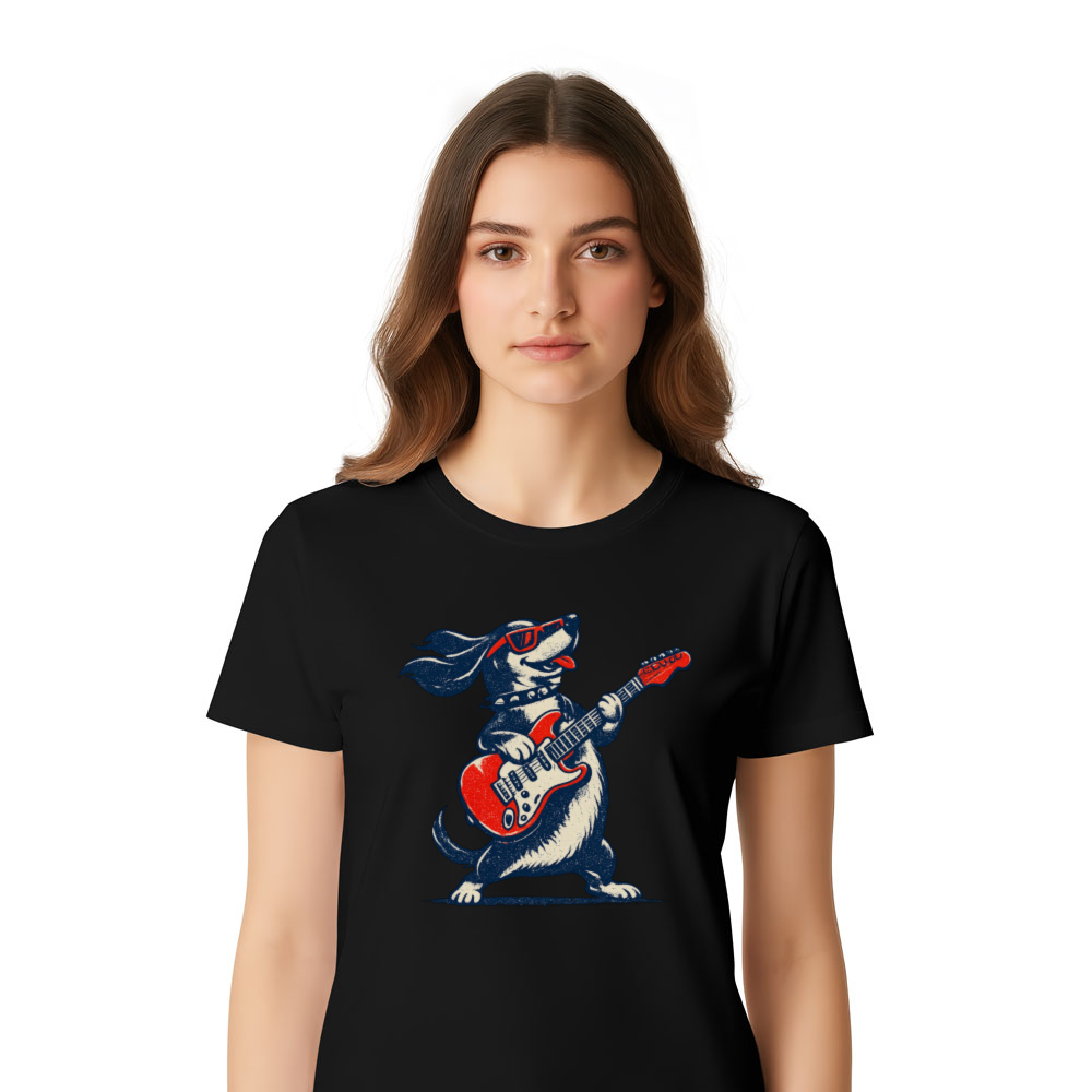 Rock 'n' Roll Dachshund T-Shirt Silkscreen Guitar Dog Retro Music Tee Vintage Gifts for Men Women Boy Kids T-Shirt