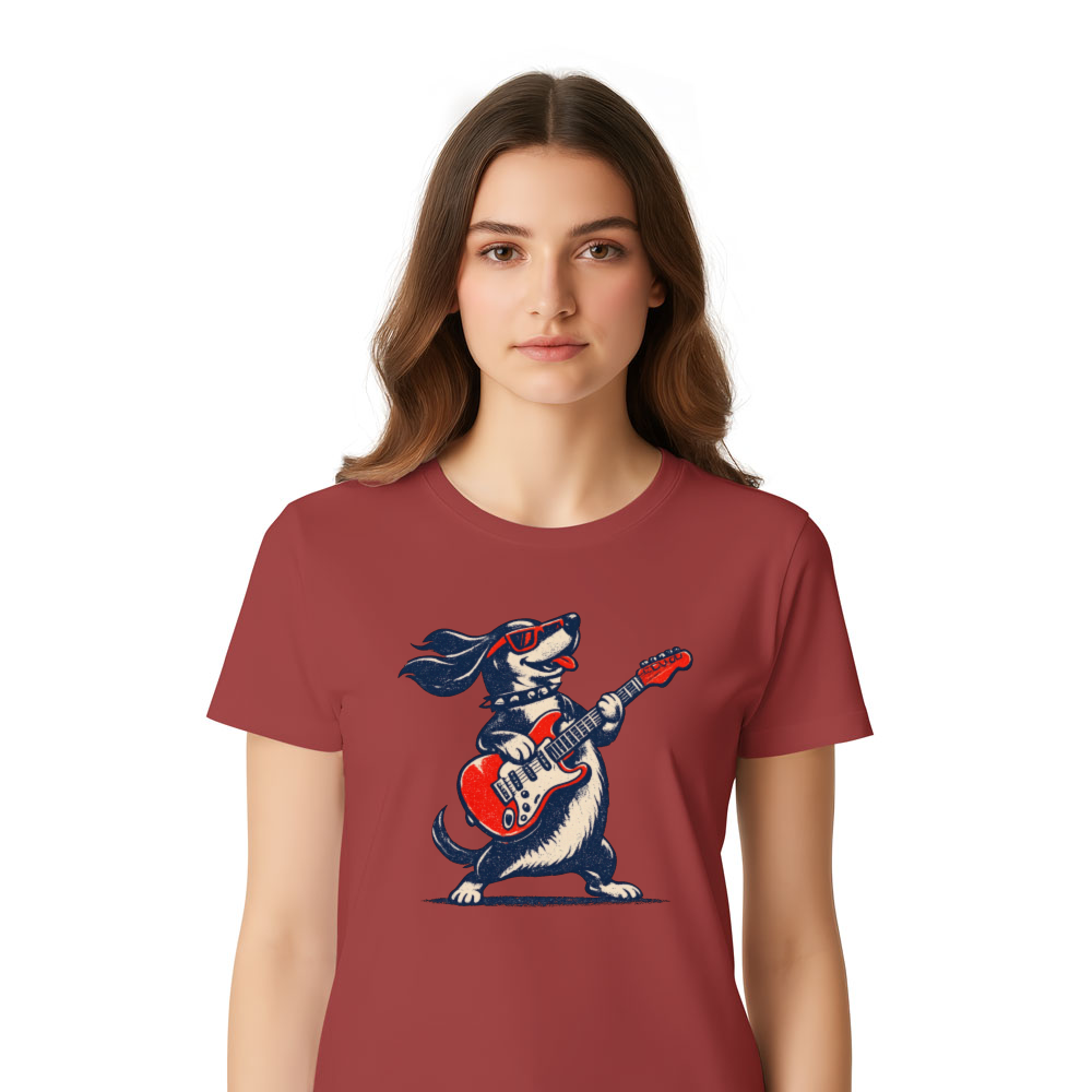 Rock 'n' Roll Dachshund T-Shirt Silkscreen Guitar Dog Retro Music Tee Vintage Gifts for Men Women Boy Kids T-Shirt
