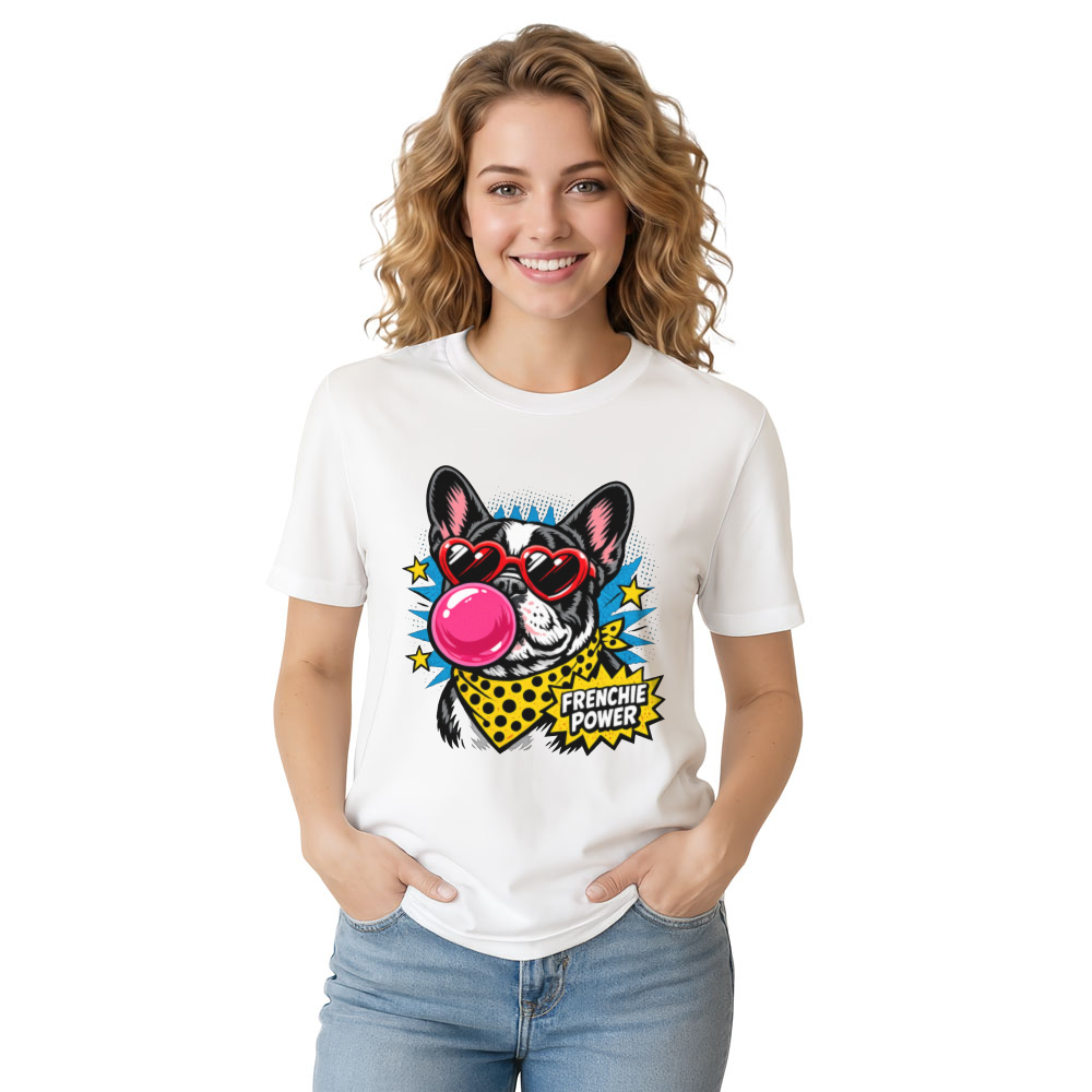 Frenchie Bubblegum Pop Art T-Shirt Playful Retro French Bulldog Graphic Retro Gifts for Men Women Boy Kids T-Shirt