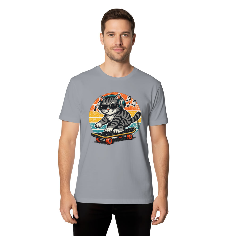 Rad Tabby Retro Sunset Skater Cat Graphic Tee Vintage Gifts for Men Women Boy Kids T-Shirt