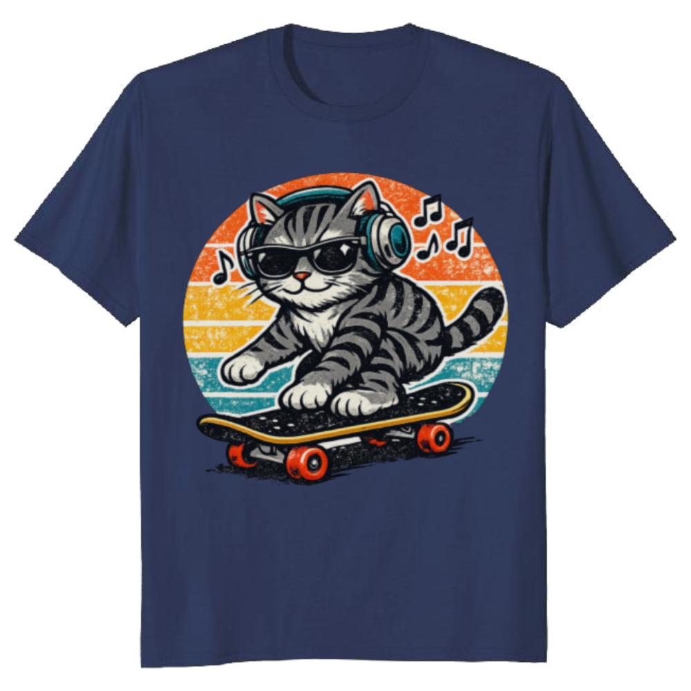 Rad Tabby Retro Sunset Skater Cat Graphic Tee Vintage Gifts for Men Women Boy Kids T-Shirt