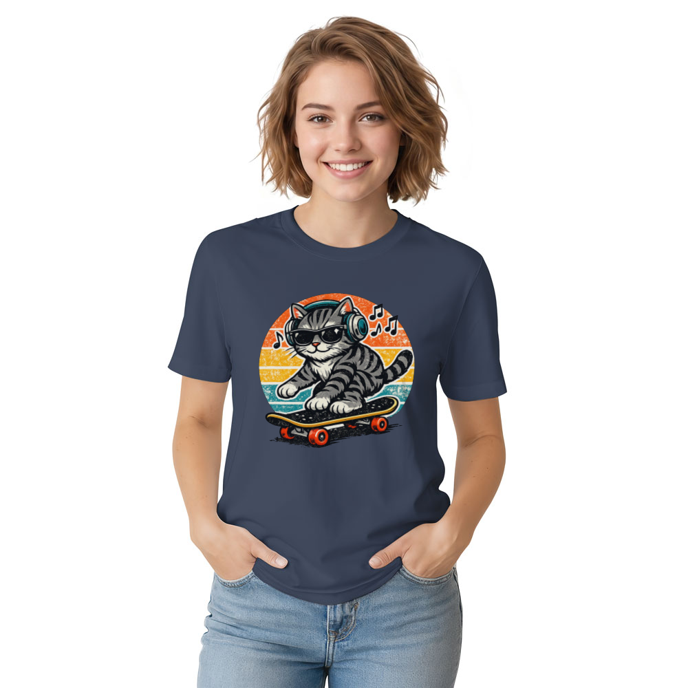 Rad Tabby Retro Sunset Skater Cat Graphic Tee Vintage Gifts for Men Women Boy Kids T-Shirt