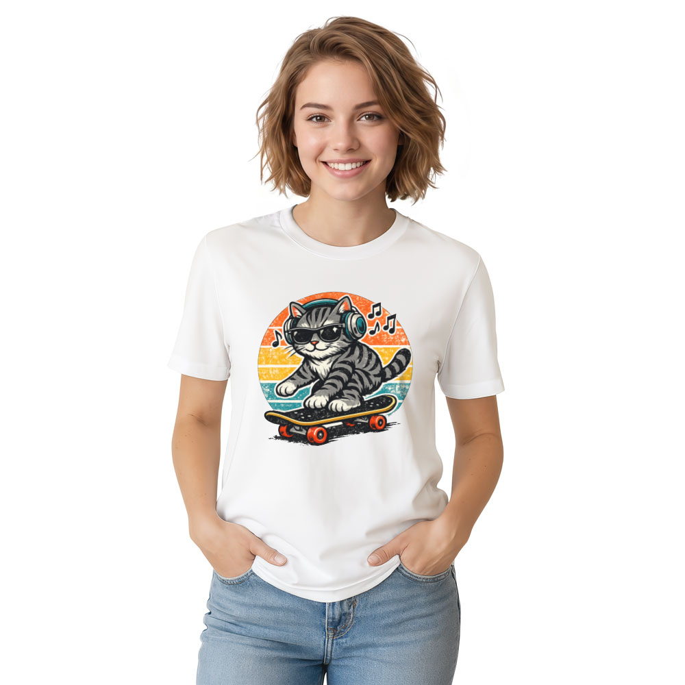 Rad Tabby Retro Sunset Skater Cat Graphic Tee Vintage Gifts for Men Women Boy Kids T-Shirt