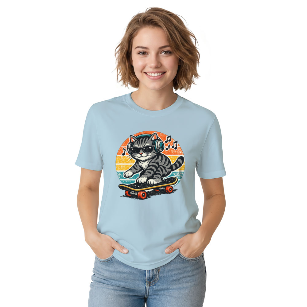 Rad Tabby Retro Sunset Skater Cat Graphic Tee Vintage Gifts for Men Women Boy Kids T-Shirt
