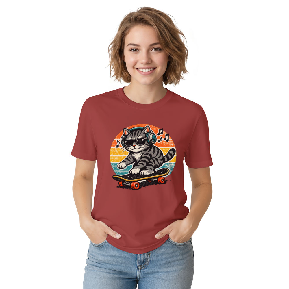 Rad Tabby Retro Sunset Skater Cat Graphic Tee Vintage Gifts for Men Women Boy Kids T-Shirt