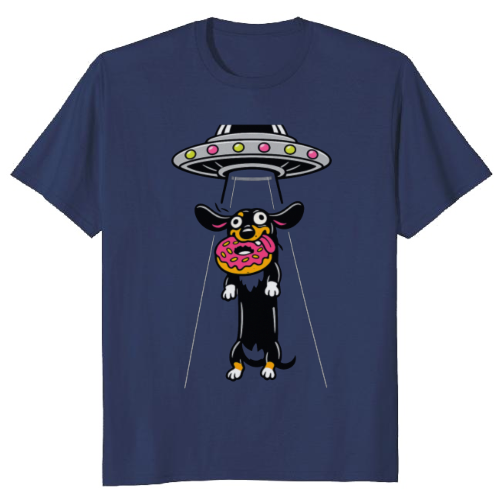 Derpy Dachshund Cartoon Abduction Graphic Tee Funny Gifts for Men Women Boy Kids T-Shirt